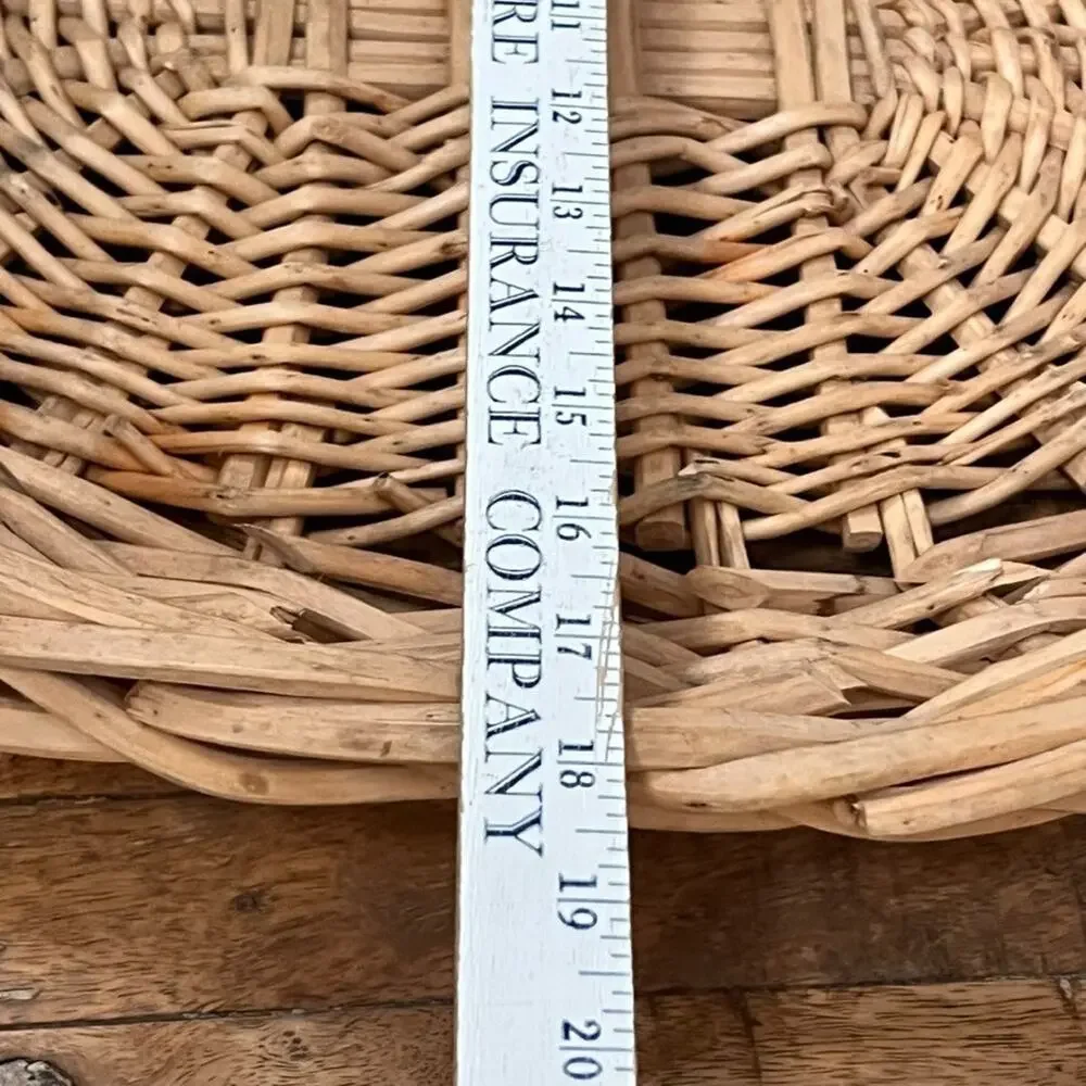 Rattan Woven Wicker Oval Basket With Handles Farmhouse Cottage